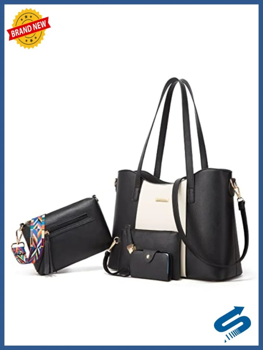 4-Piece Satchel Handbag Set with Wallet Clutch and Card Holder